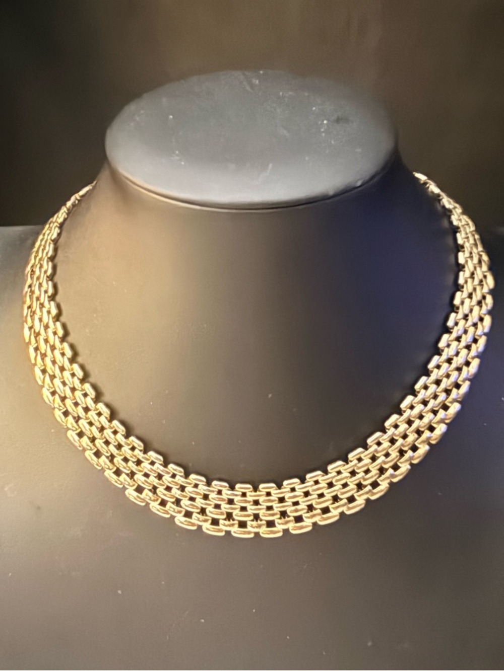 Vintage Gold Tone Collar Necklace | Wide Collar Bold Gold Statement Layered Link - Picture 2 of 6
